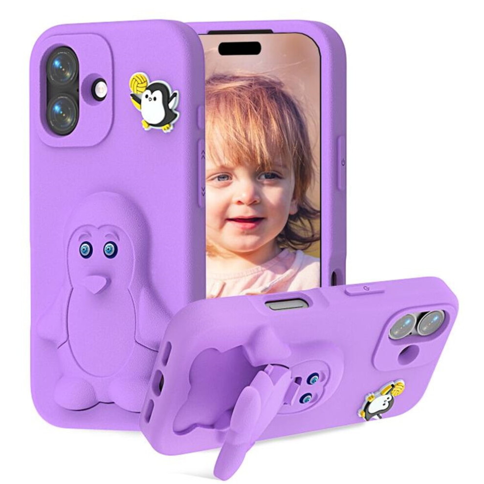 Cartoon Penguin Baby Stand Eva Case For Iphone 17 Â Eco-Friendly & Anti-Fall Purple 9557311945960