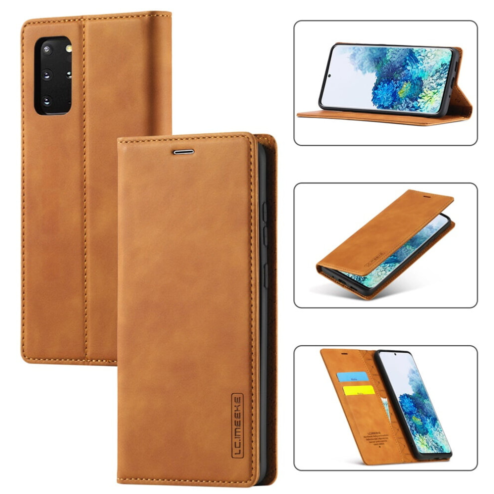 Lc.imeeke Leather Flip Wallet Case With Card Holder & Magnetic Closure For Compatible With Samsung Galaxy S20 5G Â Shockproof, Kickstand, Brown 9557311947285