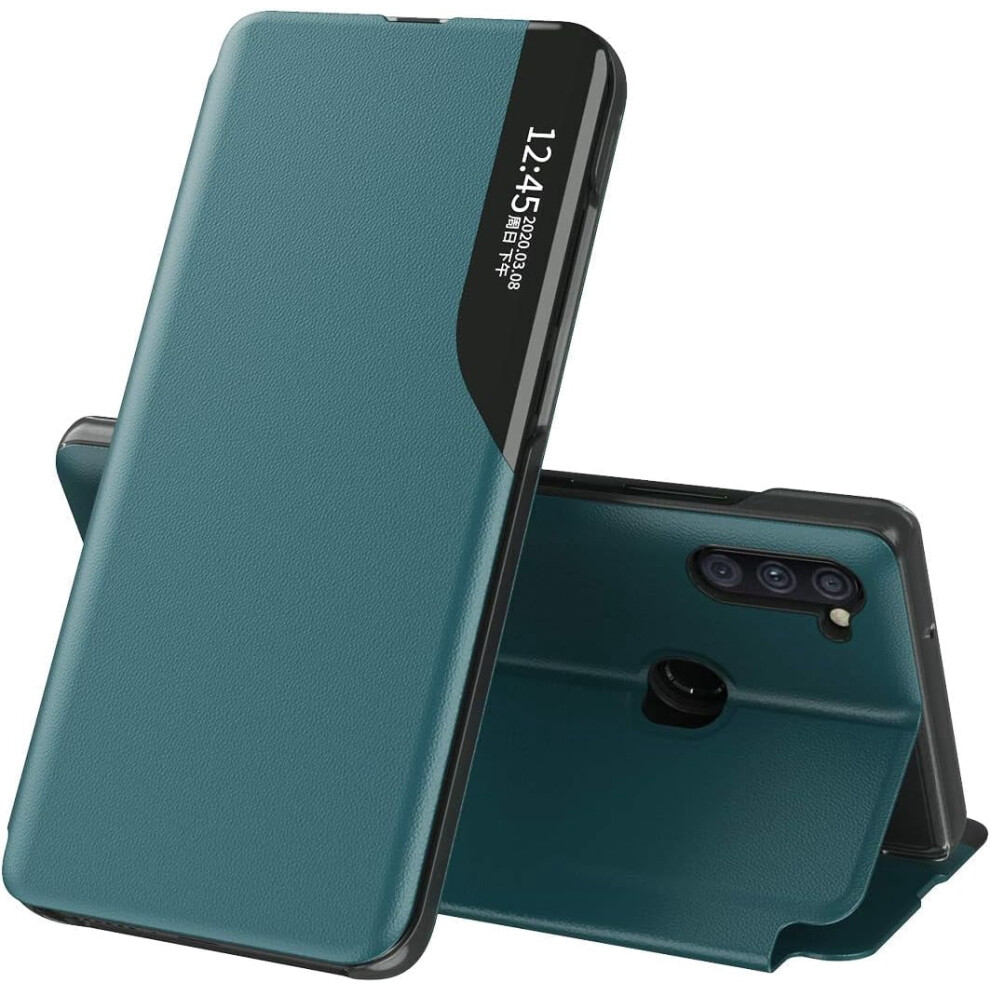 Clear View Leather Flip Case With Kickstand & Magnet For Samsung Galaxy A11 Â Shockproof, Protective, Windows Green 9193271069652