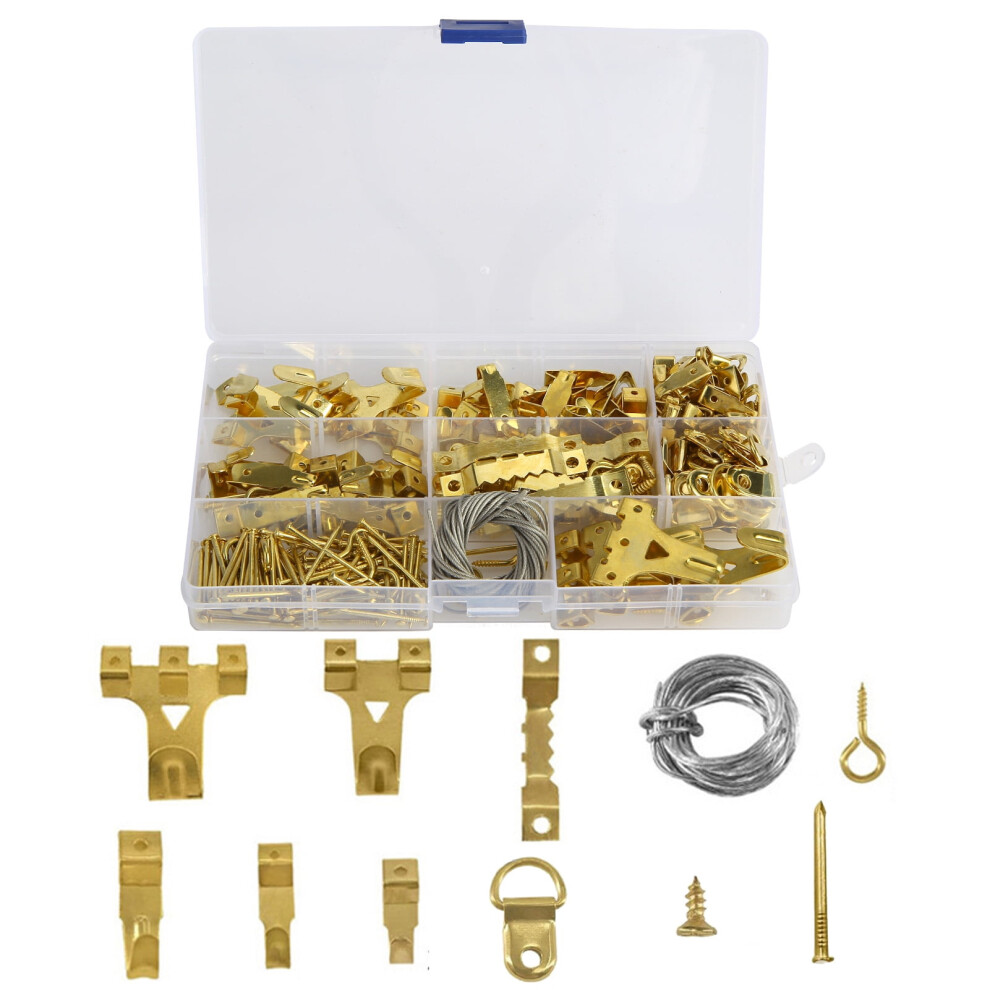 250Pcs/Set Picture Hanging Kit Assorted Clock Hangers Includes Nails Wires Screw Eyes D Rings Sawtooth Hooks With Box For Wall Mounting 9193271070467