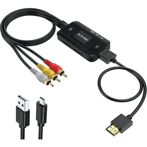 Conversor RCA para HD (1080p, PAL/NTSC) Compatível com PS1, PS2, PS3, Xbox, VHS, DVD, STB, Blu-ray