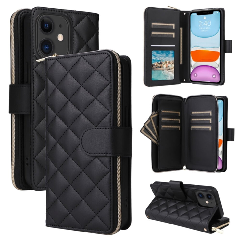 Magnetic Flip Wallet Case For Iphone 11: 9-Card Slots, Zipper Pocket, Detachable Shoulder & Wrist Straps, Black 9193271070801
