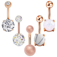 5Pcs Belly Button Rings,Stainless Steel Opal Navel Rings Curved Barbells Studs Gift For Women Girls Body Piercing Jewelry