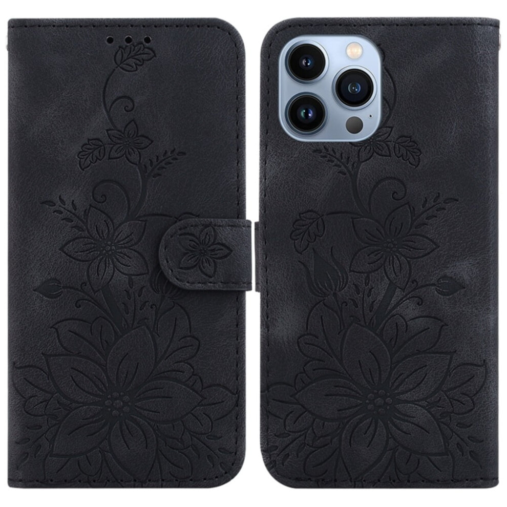 Lily Embossed Magnetic Pu Leather Flip Wallet Case For Iphone 14 Pro Max 6.7", Â Compatible With Iphone 14 Pro Max Black 9193271072119