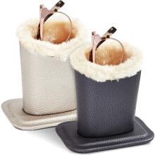 Plysforet brilleholder (pakke med 2) - Brilleetui i kunstlæder til bord, skrivebord, natbord (11x11x8,5 cm) - (Sort & Brun)