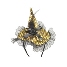 7.87in Witch Hat Headband Halloween Costume Accessory Adjustable Bow Sequin Party Photography Prop Holiday Decoration(Gold)