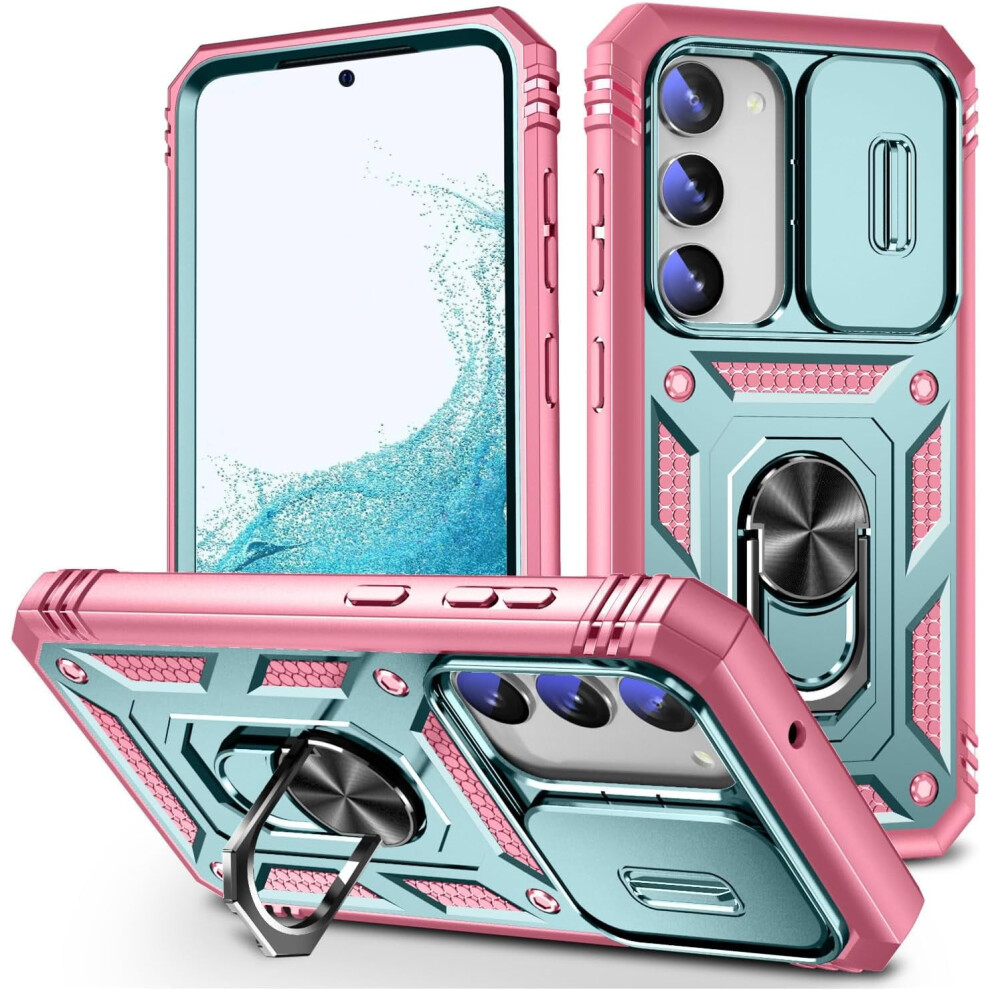Military-Grade Magnetic Case For Galaxy A26 5G Â Dual-Layer, Shockproof, Built-In Kickstand & Metal Ring Car Holder () Green/Pink 9193271071693