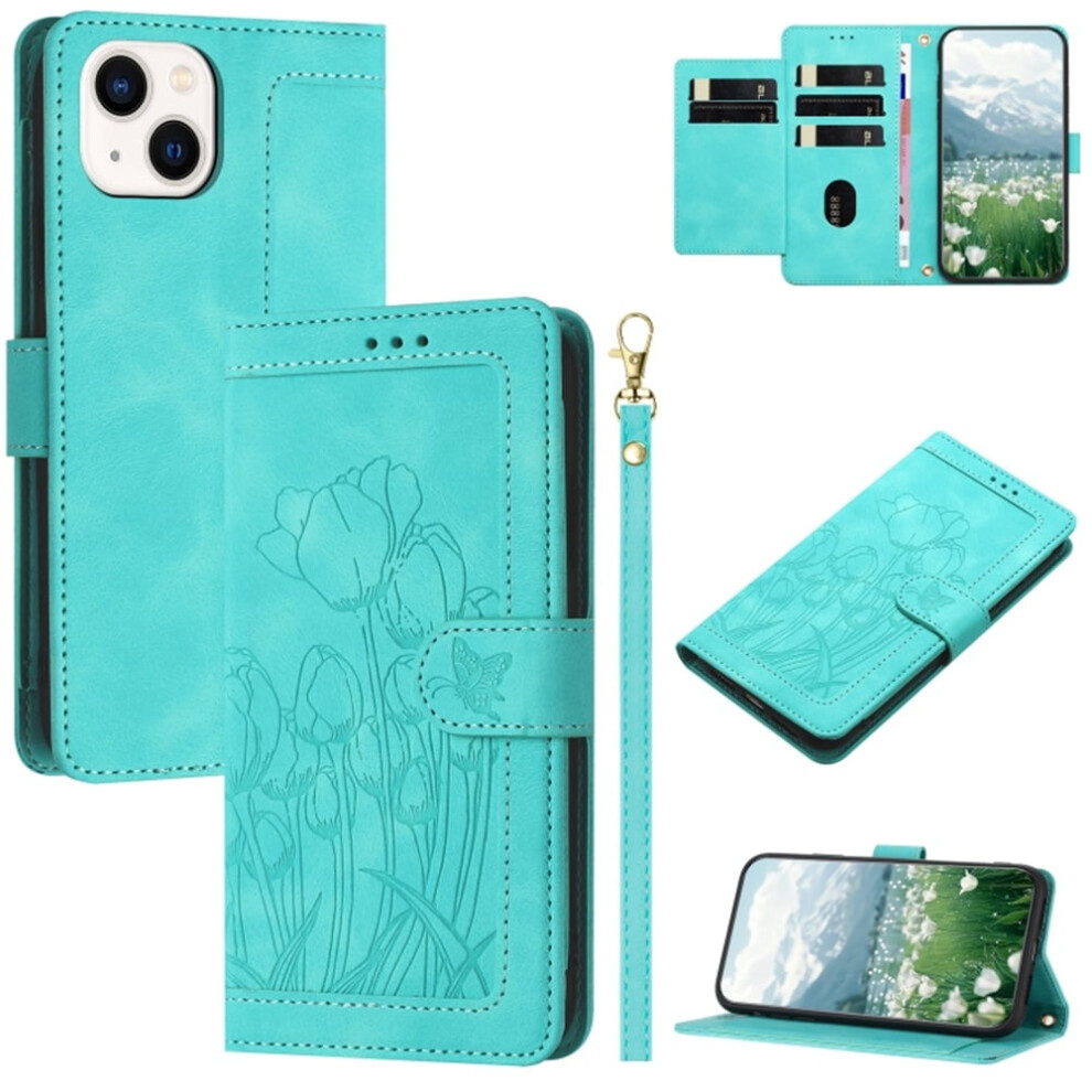 Tulip-Embossed Leather Flip Wallet Case For Iphone 14 Plus 9122141630272