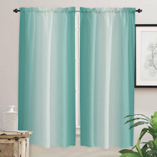 Turquoise Ombre Curtains 84" L, Farmhouse Teal Gradient Rod Pocket Drapes for Bedroom/Kitchen/Living Room/Cafe – 2 Panels, 52"W x 84"L