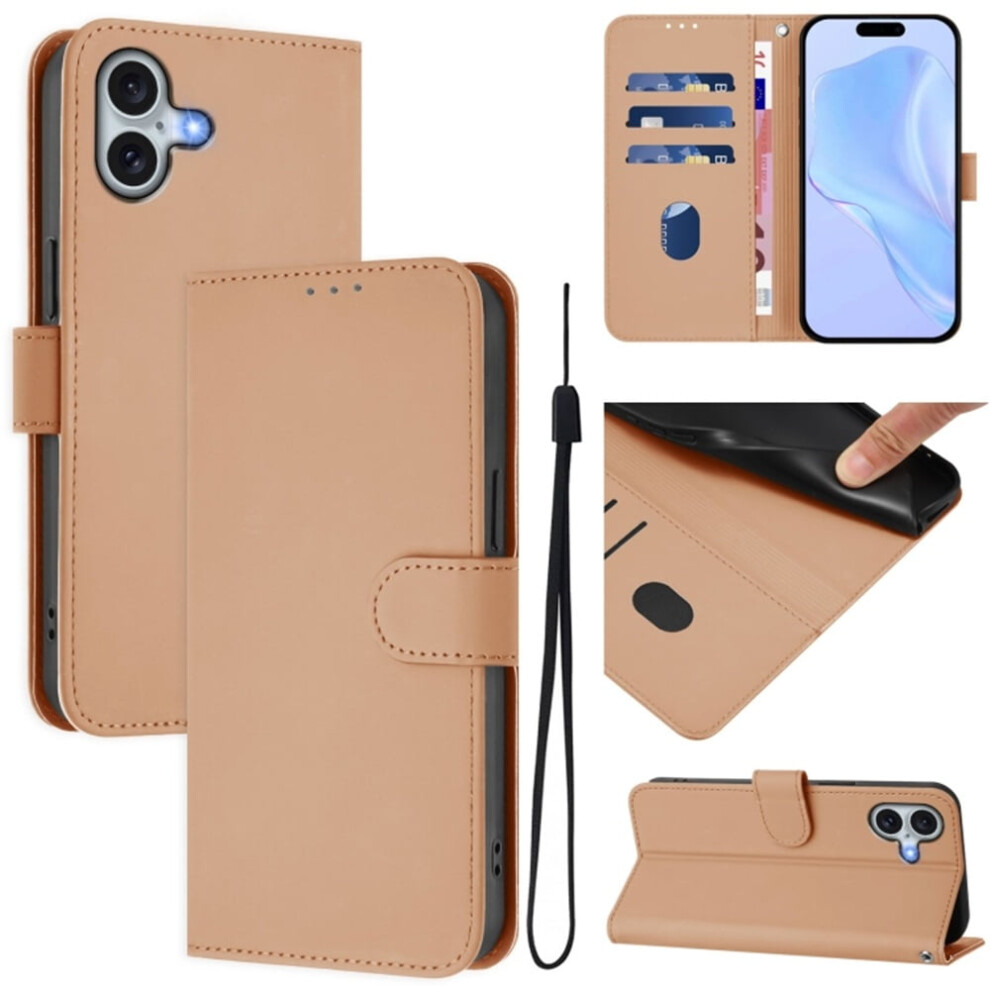 Pu Leather Wallet Case Compatible With Iphone 16 Plus Â Magnetic Flip Folio, 3-Card Slot & Wrist Strap, Nude Cream 9193271072607