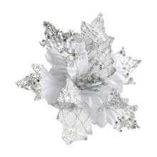 Glitzernder Weihnachtsstern, 20 cm große künstliche Weihnachtsdekoration für Baum, Zuhause, Hochzeit, Party, Girlande (Silber)