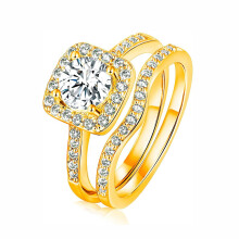 18K White Gold Plated Cubic Zirconia Three-in-One Halo Wedding Engagement Promise Eternity Ring for Women