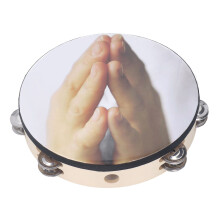 Ergonomic Thumb Hole Tambourine Hand Held Drum Double Row Jingles10Inch Natural Wood Material Waterproof Drum Surface Easy to Carry for Concerts
