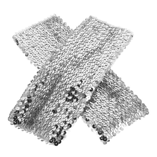 3Pairs Silver Stretch Sequin Arm Warmers for Performance and Cosplay