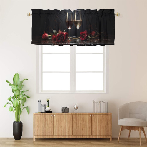 Wine Red Rose Valance Kitchen Window Curtain 1