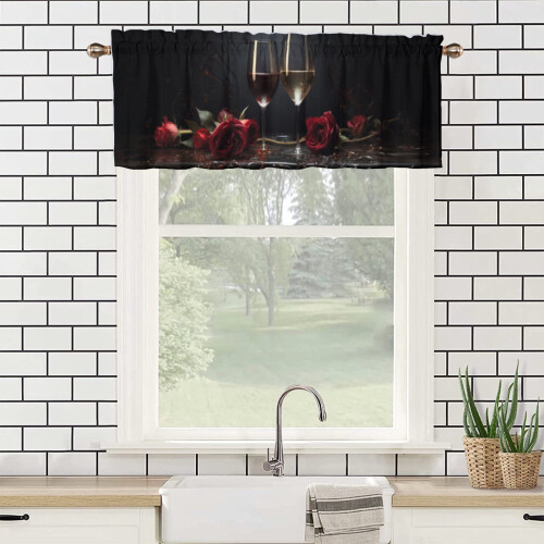 Wine Red Rose Valance Kitchen Window Curtain 2