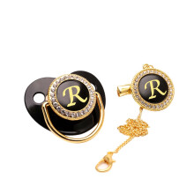 Personalized Baby Pacifier Clip with 26 Letters and Bling Rhinestones for Newborn Infants - Ideal for Christening Baptism Wedding Party Celebrations