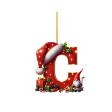 Buchstabenanhänger mit Weihnachtsmannmütze und Weihnachtsgeschenken – Weihnachtsdekoration für den Weihnachtsbaum, Zuhause, Büro oder Partys