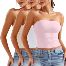 Completo intimo modellante da donna 3 pezzi: top a fascia senza spalline, arricciato, con reggiseno integrato, casual, bianco, taglia XL