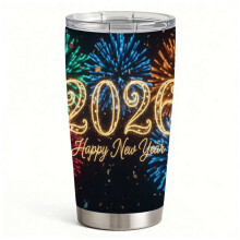 Bicchiere termico isolato in acciaio inox con coperchio, design fuochi d'artificio di Capodanno 2026, tazza da viaggio a doppia parete per bevande