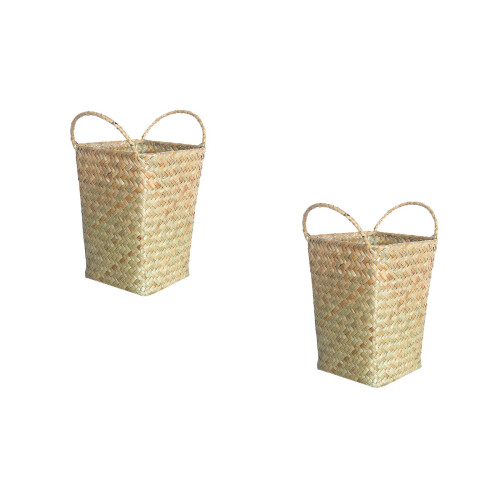 2Pcs Khaki Bamboo Storage Baskets Wicker Organizer for Home Office 1