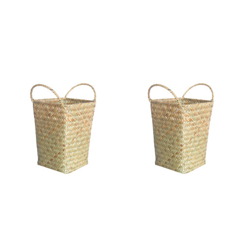 2Pcs Khaki Bamboo Storage Baskets Wicker Organizer for Home Office 2