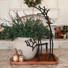 Conjunto de 2 peças de decoração natalina com renas pretas, enfeite de mesa de Natal em metal com rena preta.