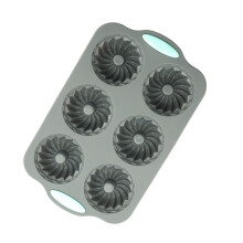 Silikon-Backform mit 6 Mulden in Spiralform – Hitzebeständige Muffin-/Kuchenform für Gebäck, Antihaft-Silikonform mit griffigen Griffen