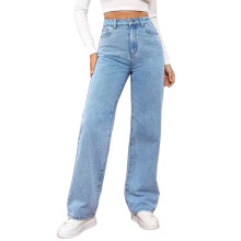 Jeans da donna Jeans a gamba larga Jeans da donna a vita alta Jeans in denim alla moda da donna con tasca Jeans azzurri da donna Jeans bootcut da