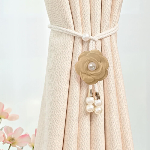 Camellia Tassel Tiebacks with Pearls Adjustable Braided Rope