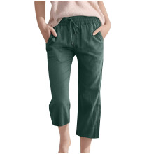 Capri broek voor meisjes met elastische taille, rechte pijpen en trekkoord, met zakken, groen, geschikt voor de zomer, 5-6 jaar.