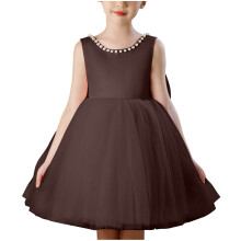 Flower Girl Satin Tulle Princess Dress Brown Size 5-6 Years