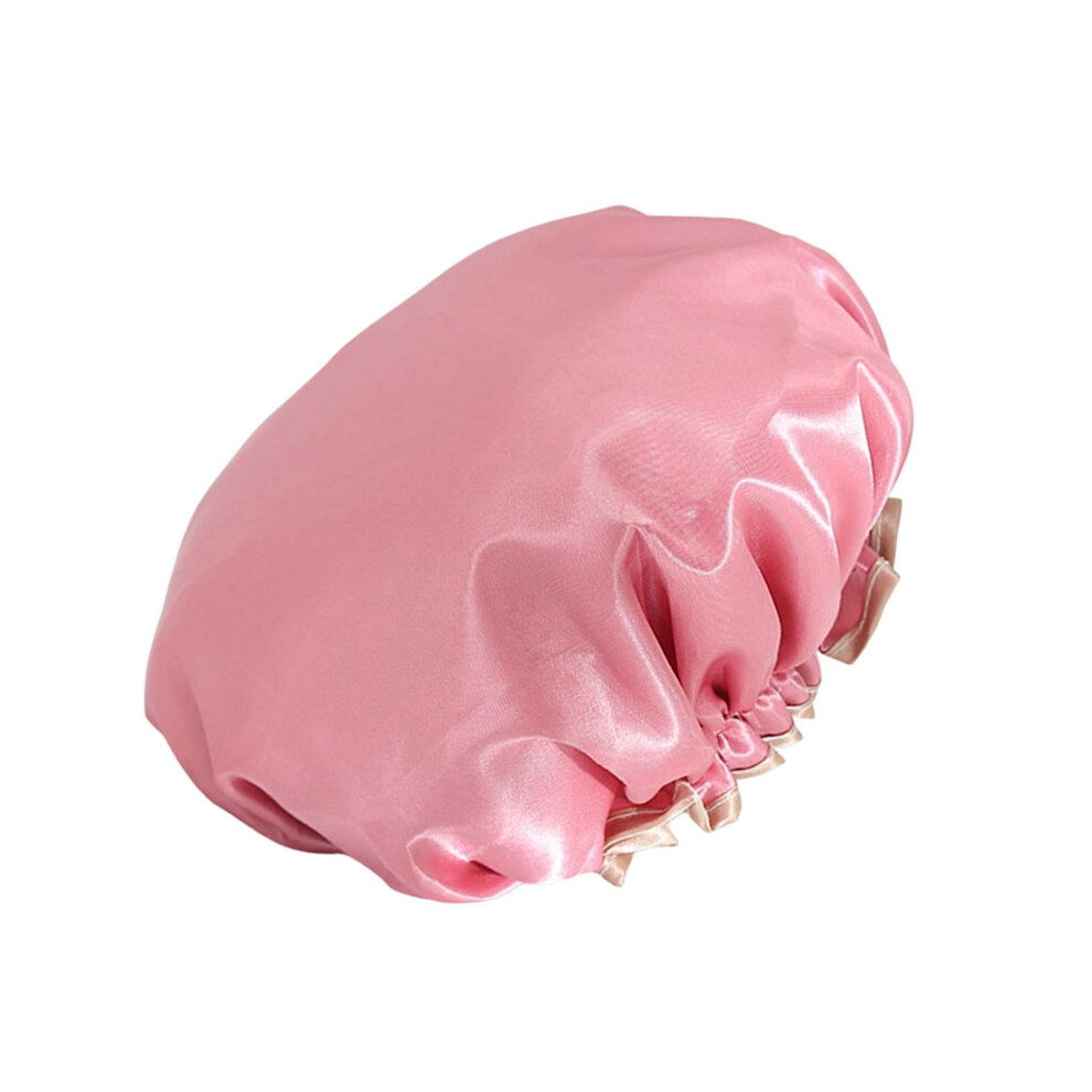 Pink Shower Cap Bathing Hair Cap Elastic Double Layered Soft Adjustable Fits Long Thick Hair Hair Cap Hair Protector For Salon Spa Ladies