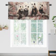 Panda and Cherry Blossom Window Valance 54x18 in Rod Pocket