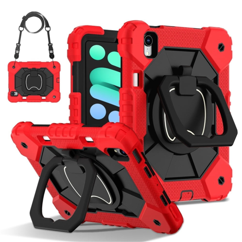 Heavy Duty Shockproof Case For Ipad Mini 2024 / Mini 6 Â Anti-Drop Silicone+Pc, 360 Rotating Stand & Shoulder Strap, Red 9340959376667