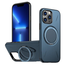 Ultradünne Hybrid-Hülle aus TPU und PC für iPhone 13 Pro: MagSafe-kompatibel, drehbare Metallhalterung, stoßfest nach Militärstandard, Blau