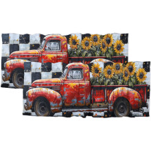Farm teherautó függöny karnis napraforgó mintás fekete-fehér kockás hőszigetelt sötétítő függöny étkezőbe 54x18 hüvelyk, 2 panel