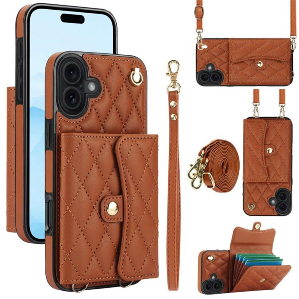 Rfid-Blocking Magnetic Flip Wallet Case For Iphone 17 Â Multi-Card Slots, Detachable Shoulder & Wrist Straps Brown 9340959377114