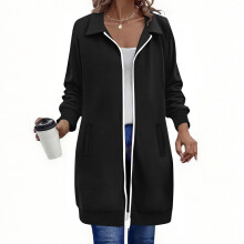 Damen-Sweatshirt mit langen Ärmeln, durchgehendem Reißverschluss, Taschen, lockerer Passform, lässiger Mantel – Unifarben, Herbst-/Wintermode