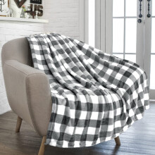 Weihnachtliche Fleecedecke, weiß-grau kariert, weiche, warme Kuscheldecke für Couch, Sofa und Bett