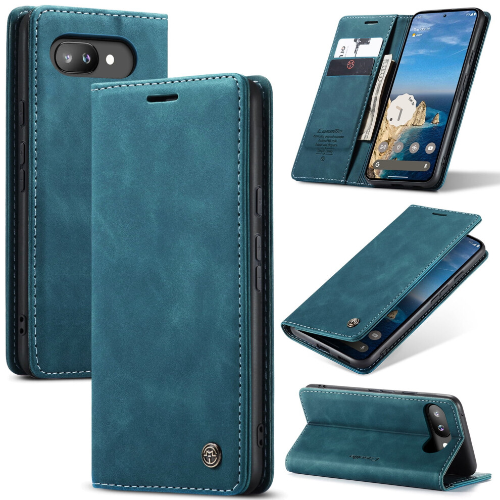 Caseme Leather Flip Wallet Case For Google Pixel 9A Â Magnetic Closure, Card Holder, Shockproof, Kickstand, Blue 9340959377107