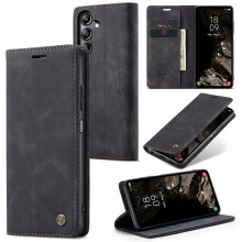 CaseMe Leder-Klapphülle für Samsung Galaxy A05s – Magnetisch, Kartenhalter, Aufstellfunktion, stoßfest, Schwarz