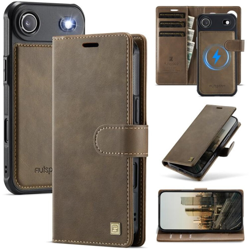 Rfid-Blocking Magsafe Purse Case For Iphone Air 6.5": 3-Card Slots, Kickstand, Flip Shockproof Cover, Brown 9340959378968