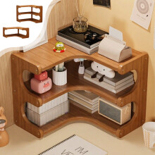 2-Tier Corner Countertop Organizer – Kitchen Spice Rack, Cosmetic/Stationery Holder, Wood Storage Rack for Bedroom, Office, Bathroom, Kitchen
