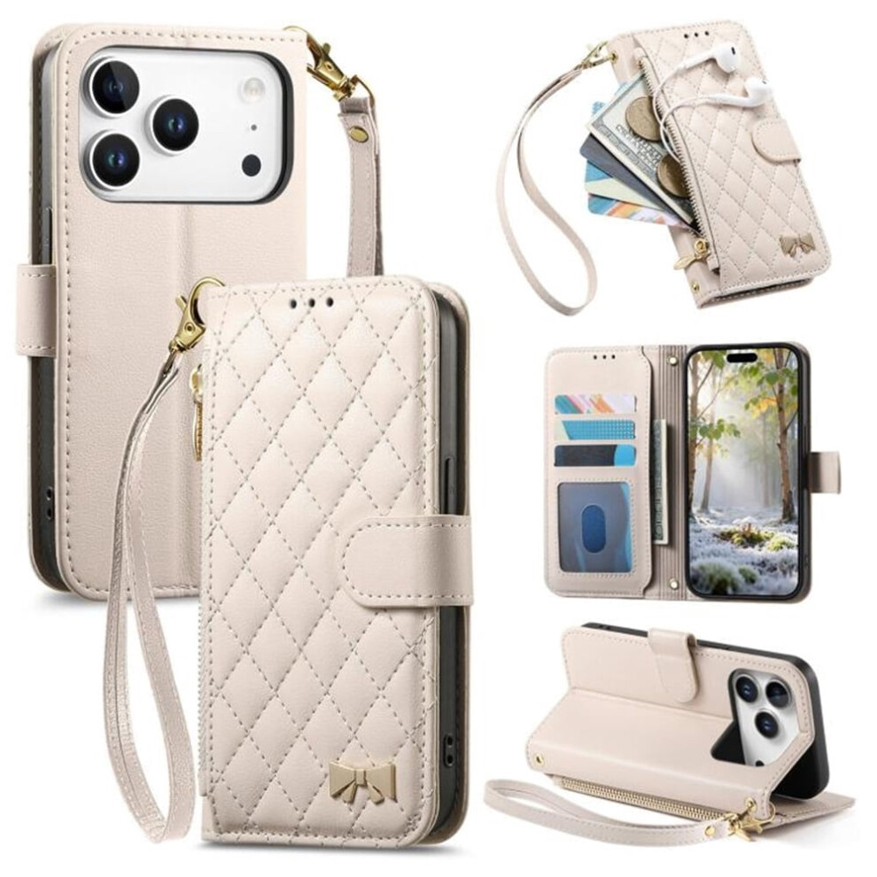 Pu Leather Bowknot Flip Wallet Case For Iphone 17 Pro White 937196989102