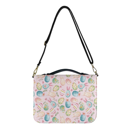 Boho Easter Eggs Floral Bible Case, PU Leather Holder with Adjustable Strap – Compatible with Standard Bibles