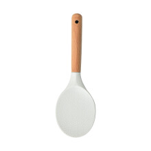Cuchara de silicona para cocinar con mango de madera, 7,6 x 23 cm, resistente al calor hasta 230 C, apta para alimentos, compatible con superficies