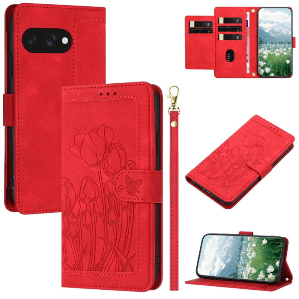 Tulip-Embossed Leather Wallet Case For Google Pixel 9A Â 937196989508