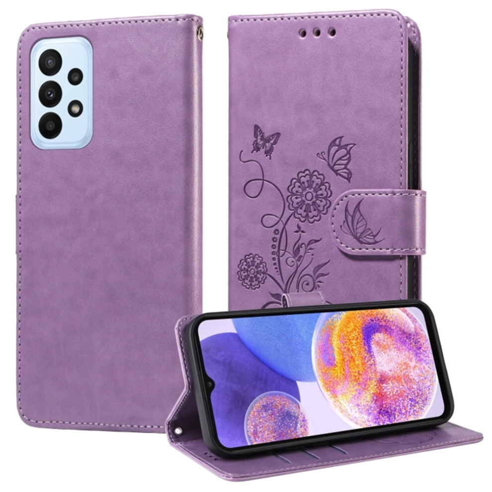 Embossed Butterfly Flower Flip Case For Samsung Galaxy A23 4G/5G Â Shockproof, Kickstand, Card & Cash Slots Purple 9340959380565