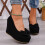 Willtoo Women's Bow Platform Wedge High Heels Ankle Strap Pumps Black 1